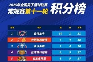 NBL常規(guī)賽積分榜：中國(guó)香港金牛獨(dú)占頭名 合肥、長(zhǎng)沙緊隨其后